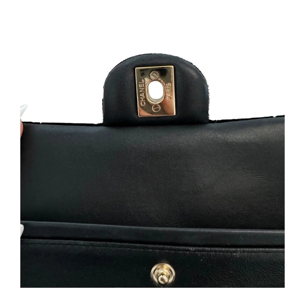 Chanel Medium Classic Double Flap Bag Black Velvet Chrome Silver Hardware
